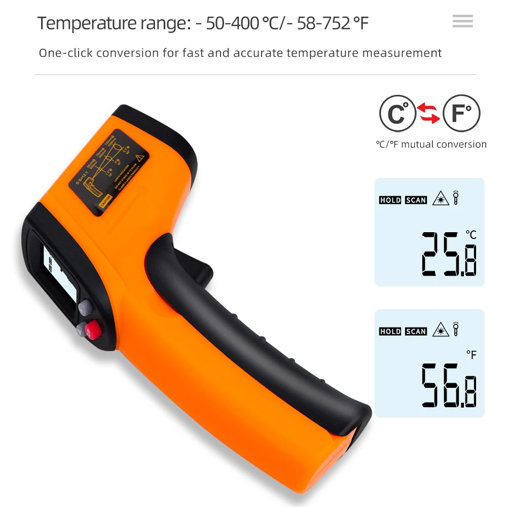 Termómetro infrarrojo electrónico, medidor de temperatura sin contacto láser, pantalla LCD Digital, lectura instantánea, para el hogar, 50-400 ℃