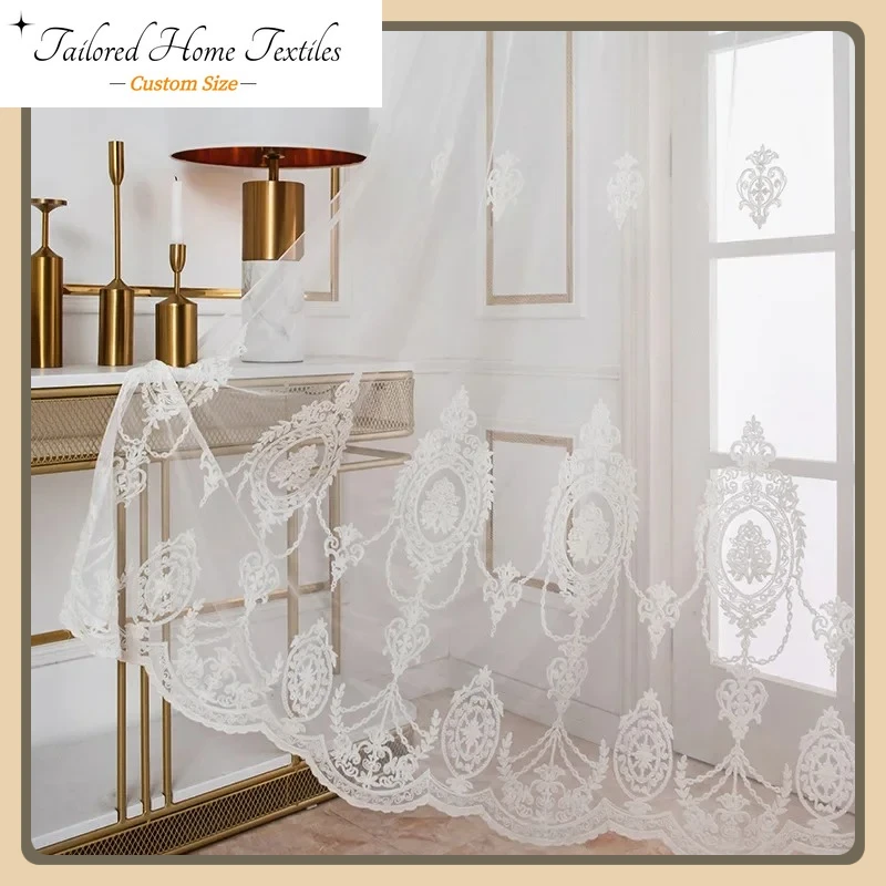 

Custom Size Scandinavian Window Screen Living Room Bedroom Floating Window White European Embroidery Curtains Gauze Curtains