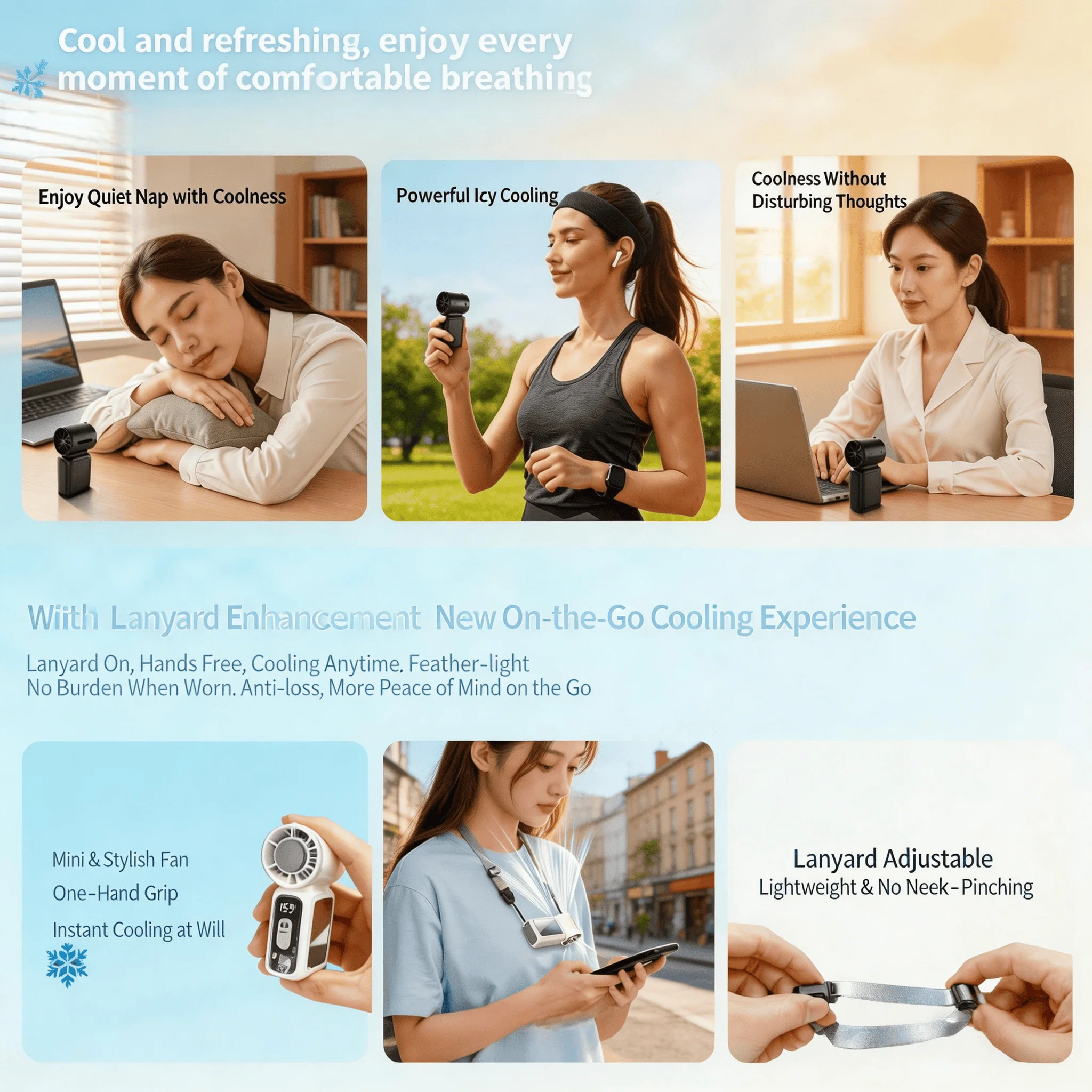 2026 Portable Fan,Handheld Neck Mini Fan With Makeup Mirror,5000mAh 13H Long Lasting,199 Speed Adjustable,LED Flashlight&SOS Light,Type-C Rechargeable Ultra Quiet Fan For Camping Outdoor Work Travel D image 6