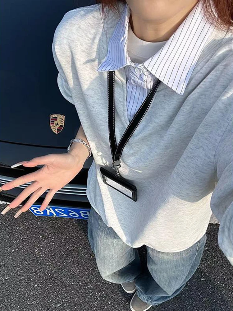 

Мужская рубашка в американском стиле с длинным рукавом, имитация двухслойной толстовки, с лоскутным дизайном, бело-серая, повседневная, модная