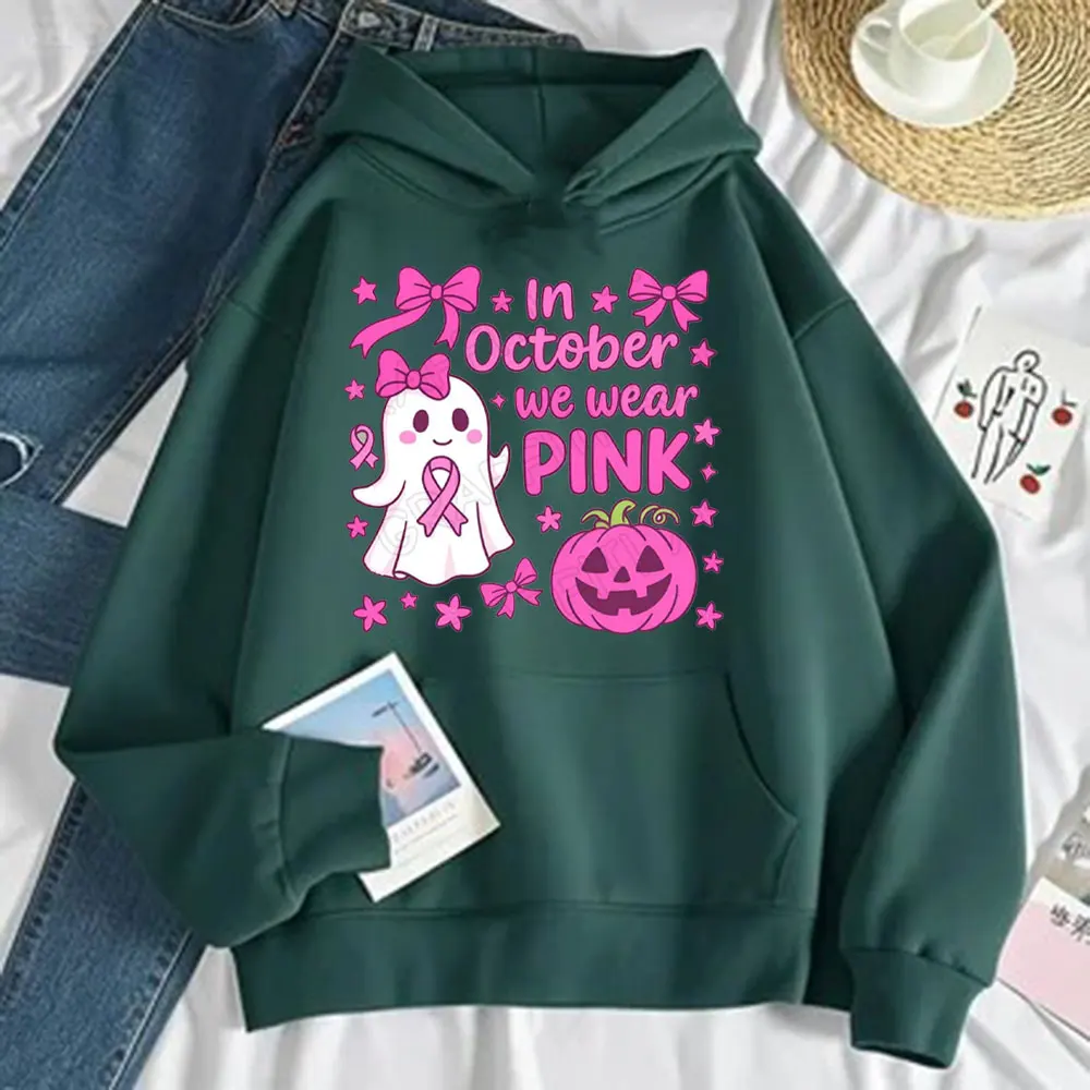 In ottobre Indossiamo Felpe con cappuccio da donna rosa Design retrò per la consapevolezza del cancro al seno Manica lunga Autunno e inverno Mantieni calda la felpa con cappuccio