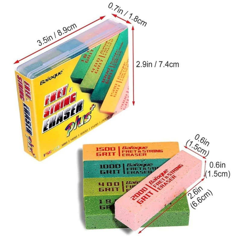 Fret Erasers for Guitar, Suitable for Guitar Strings & Fret Polishing Abrasive Fret Erasers Kits, Set of 5 Luthier Tools