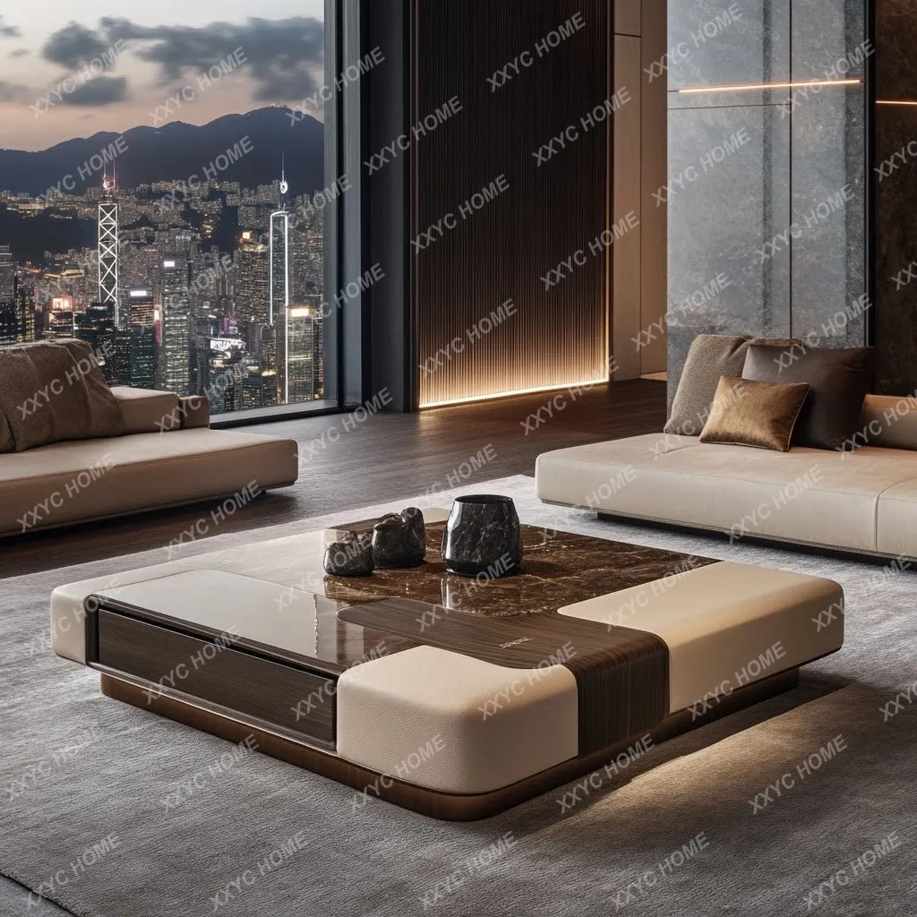 Light luxury atmospheric square coffee table new high-end villa flat floor living room modern simple luminous coffee table
