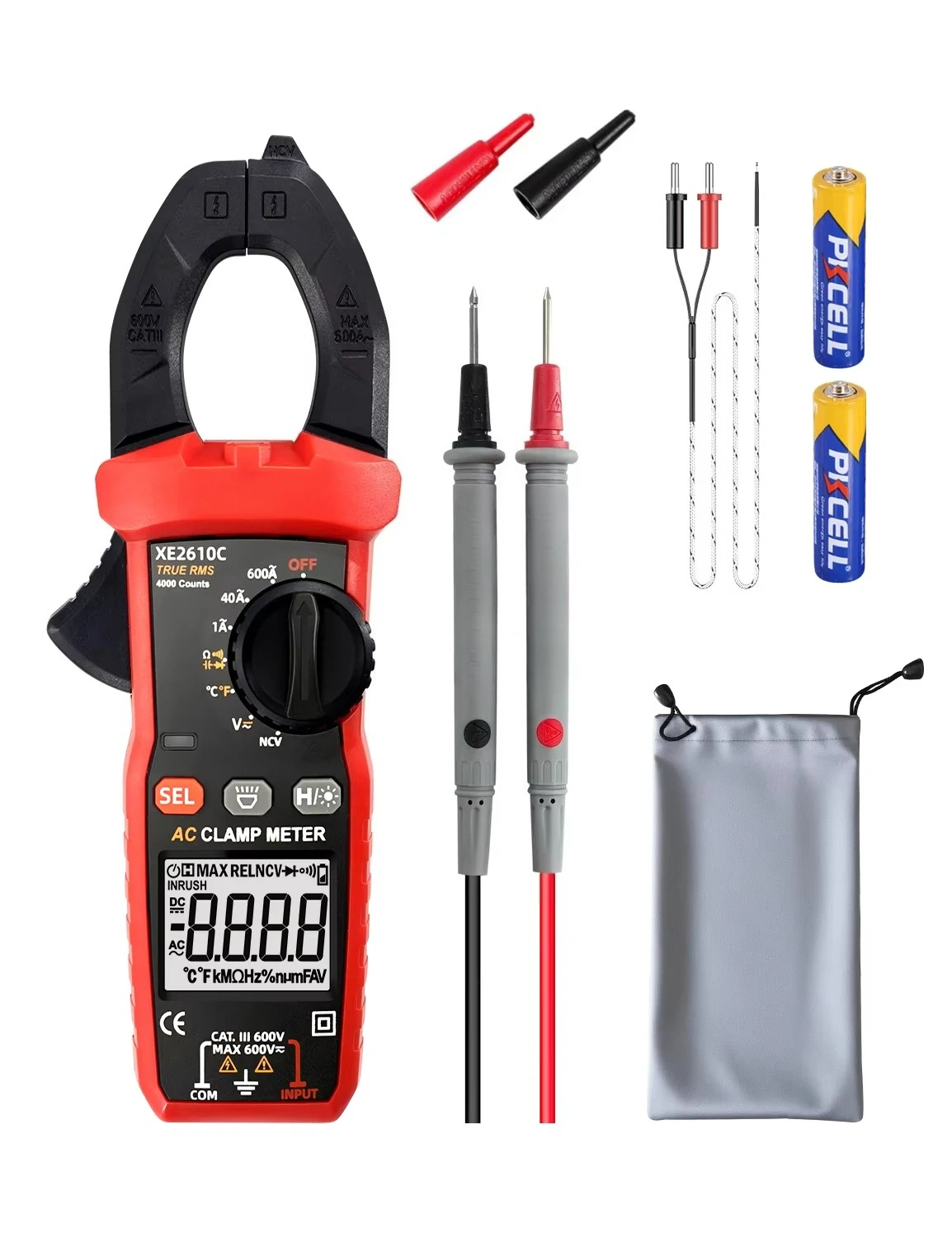 XE-2610C True RMS Digital Clamp Meter AC/DC Inrush NCV Temperature Capacitance OEM Customized Support Continuity