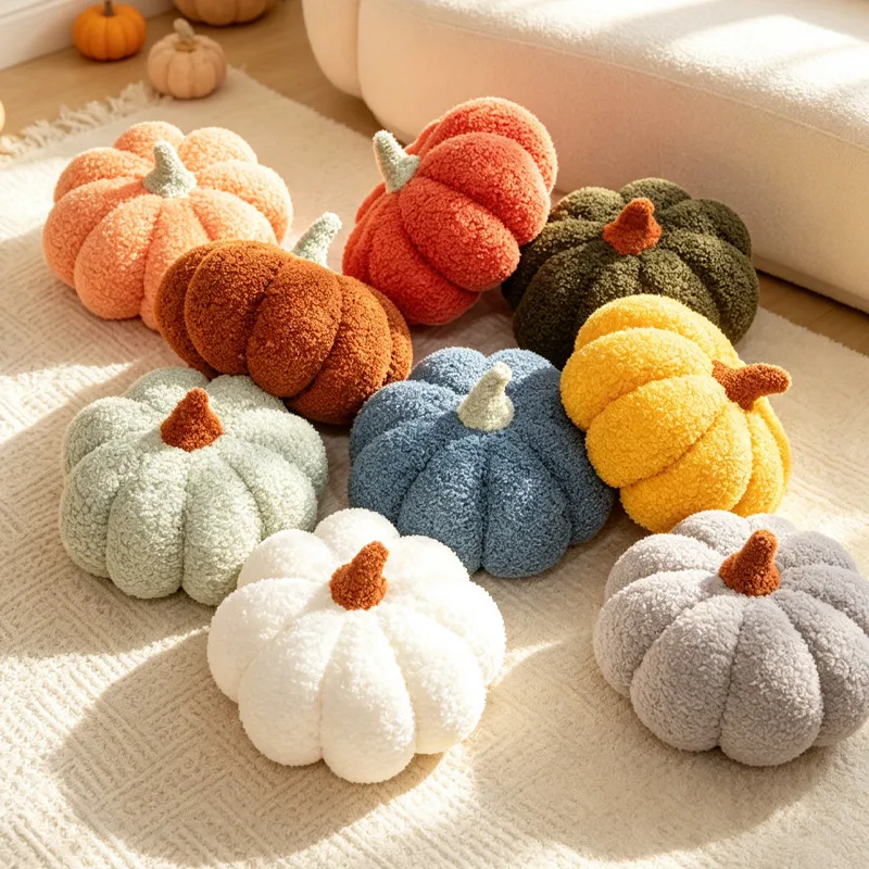 Multi Color Curly Pumpkin Plush Pillow Soft Fluffy Stuffed Cushion Halloween Thanksgiving Farmhouse Home Decor for Gifts.
