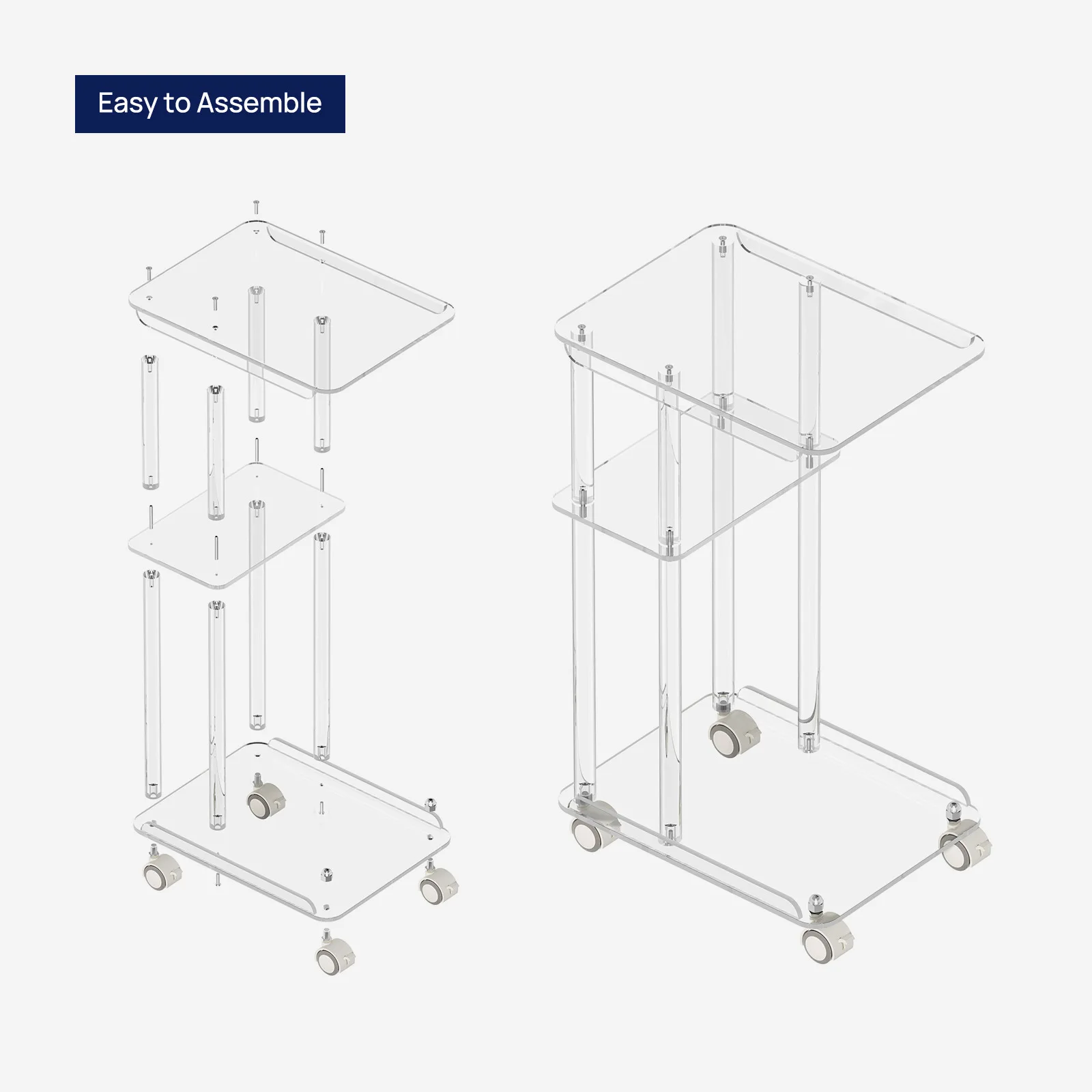 Acrylic coffee table transparent sofa corner tabletriple side table mobile with wheels living
