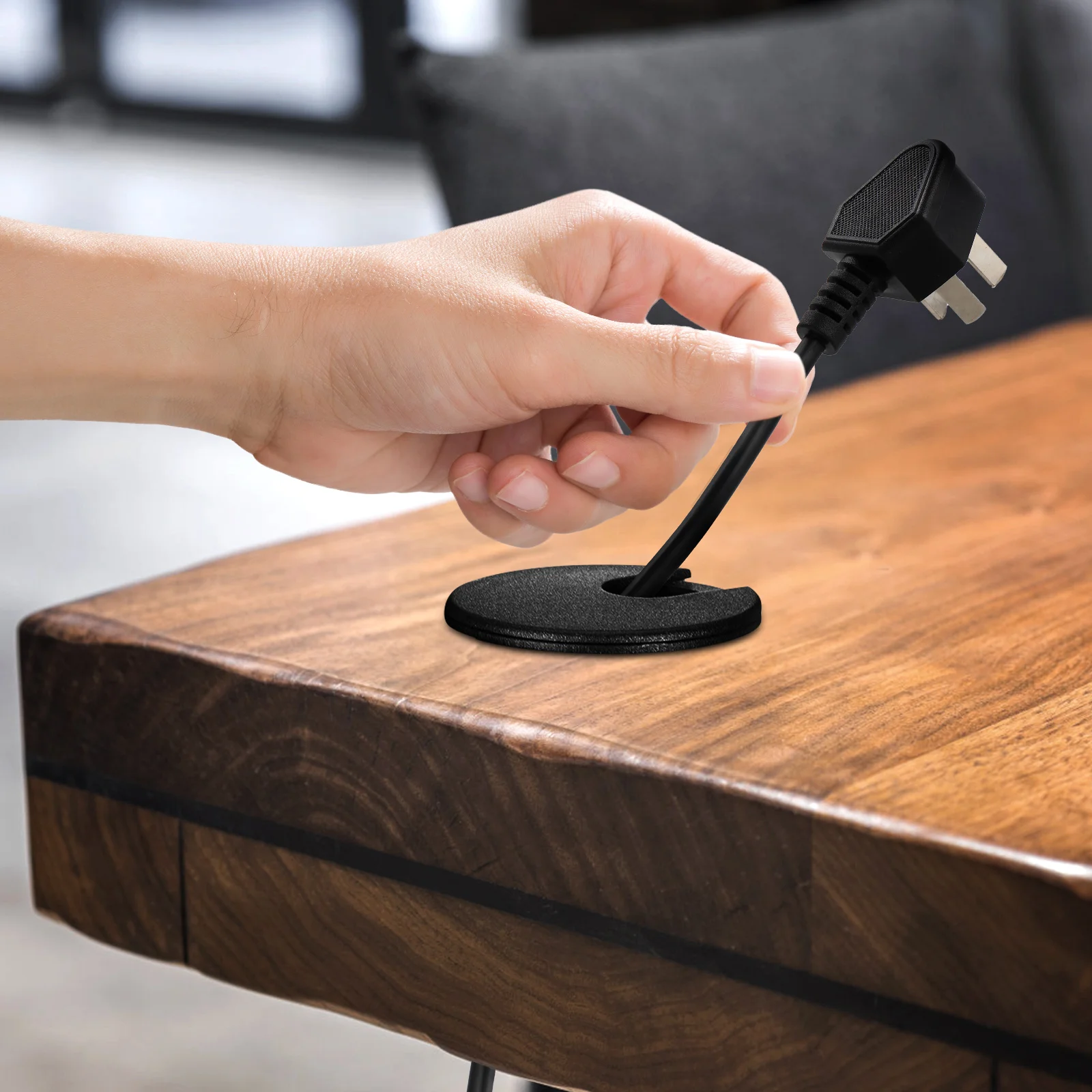 6個入り ブラックABSデスクホールケーブルグロメット 丸型ワイヤーカバー オフィス/家庭用テーブル配線穴オーガナイザー デスクグロメット