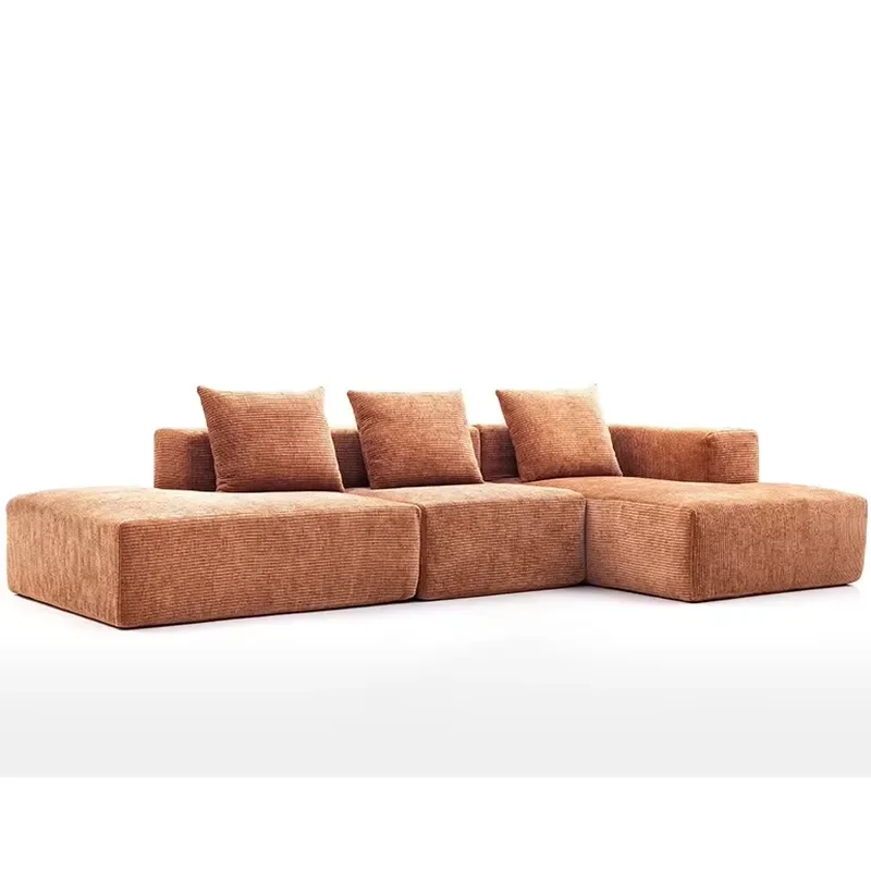 Roll Package Living Room Corduroy Sofa Modern Tofu Block Sectional Sofa Full Sponge Compression Modular Sofa