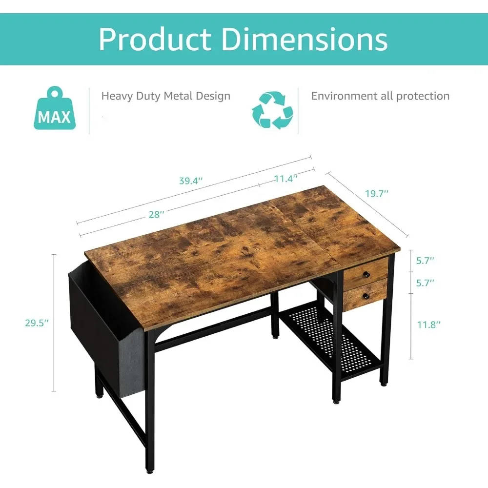 Computer Desk with Drawers - 40 Inch Work Small Desk for Bedroom Home Office, Simple Study Writing Table PC Desks with Drawer