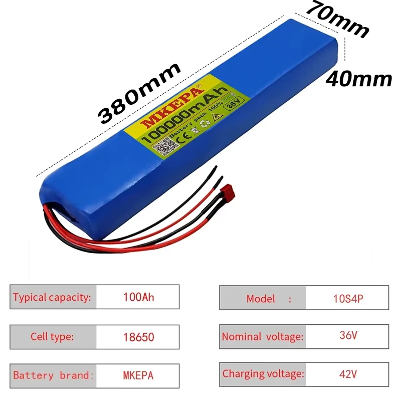 36V 10S4P 100Ah 18650 Lithium-ion Battery, 42V 10000mAh Battery Pack, Original High-power Battery with built-in BMS Protection