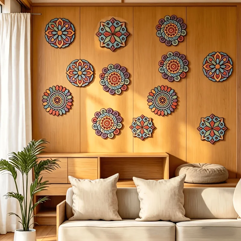 8pcs Unfinished Mandala Coloring Wooden Art Painting DIY Kit, Creative Craft Doodle Tool Kit, High-Quality Materials,Clear Lines view 4