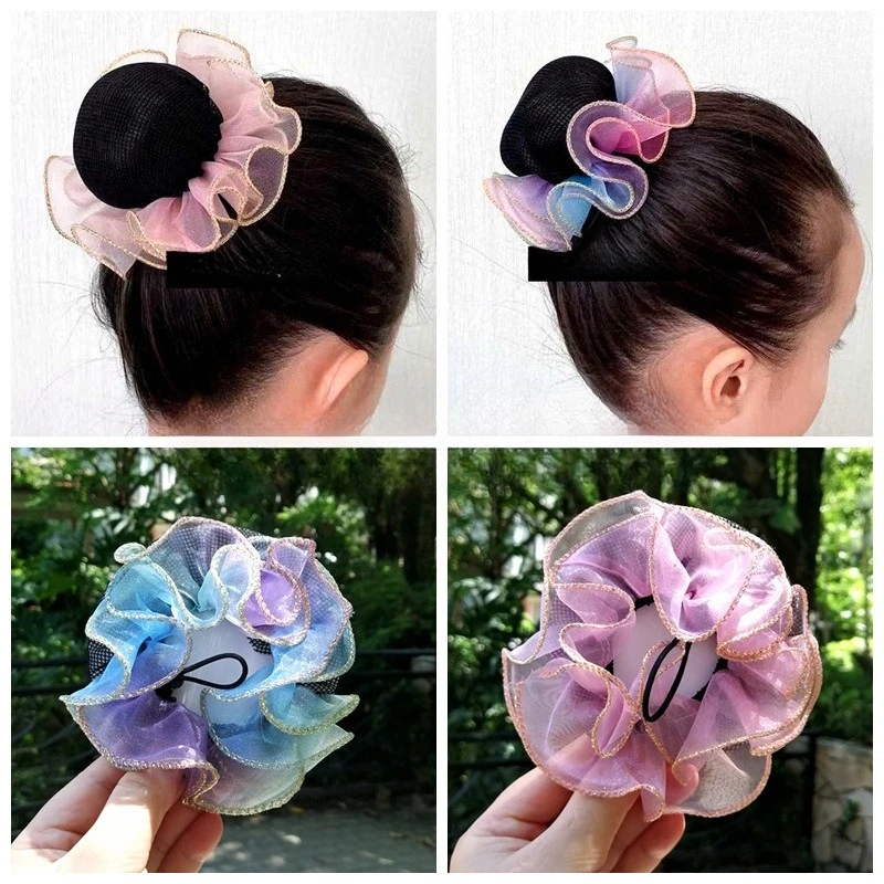

New Children's Ballet Dance Ball Hair Net Cover Girl Snow Gauze Lace Updo Hair Net Hood Flower Drawstring