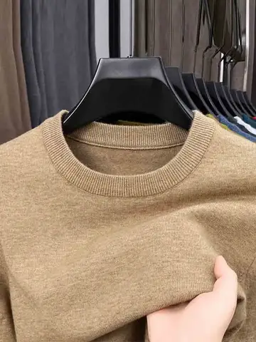2025 New Men's Casual Sweater Round Neck Long Sleeve Knitted Sweater Diamond Pattern Fashion Versatile Top