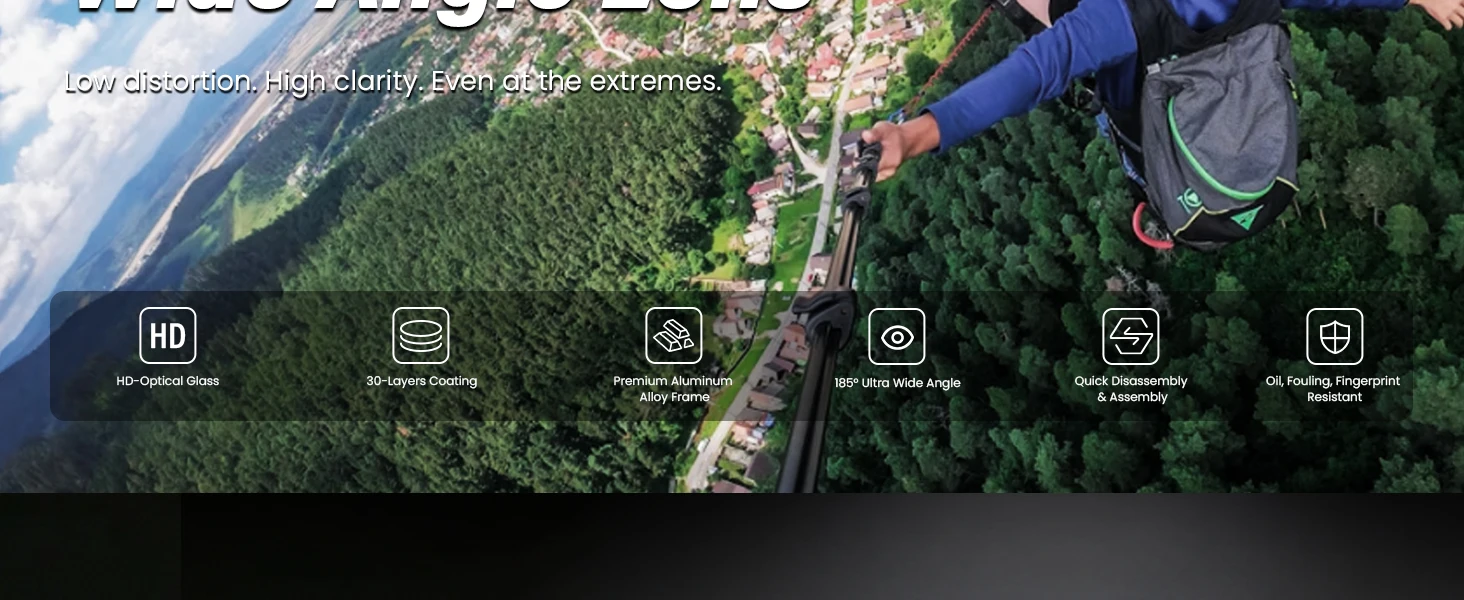 Gehweg 185 ° Weitwinkelobjektiv für DJI Osmo Action5 Pro/4 Osmo Action FOV Boost Lens HD Optisches Glasobjektiv Kamerazubehör – Detail 2