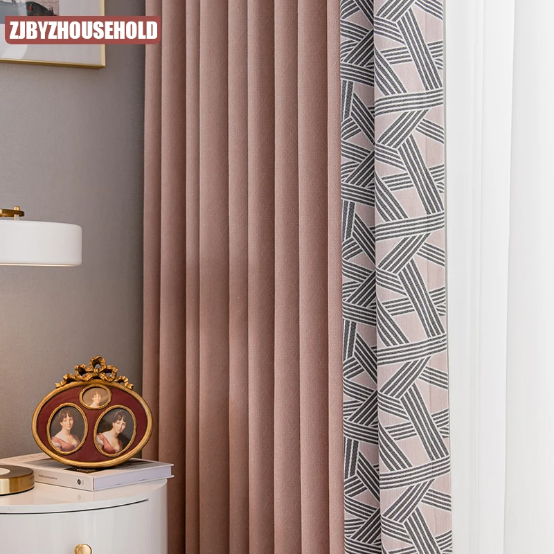 

Chenille bedroom blackout Curtains for Living Dining Room Bedroom new simple modern light luxury Nordic fashion pink girl rhj