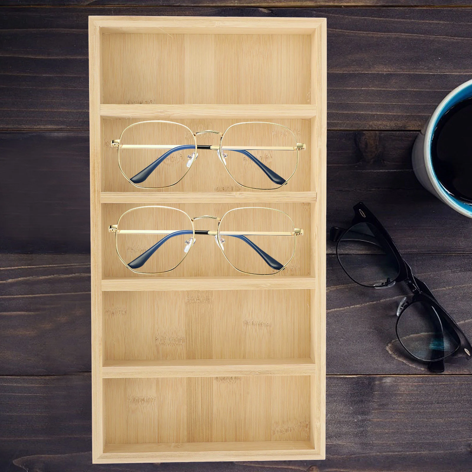 

Bamboo Eyeglass Organizer Tray Sunglasses Storage Holder Desktop Display Case Multiple Compartments Glasses Holder Organizer