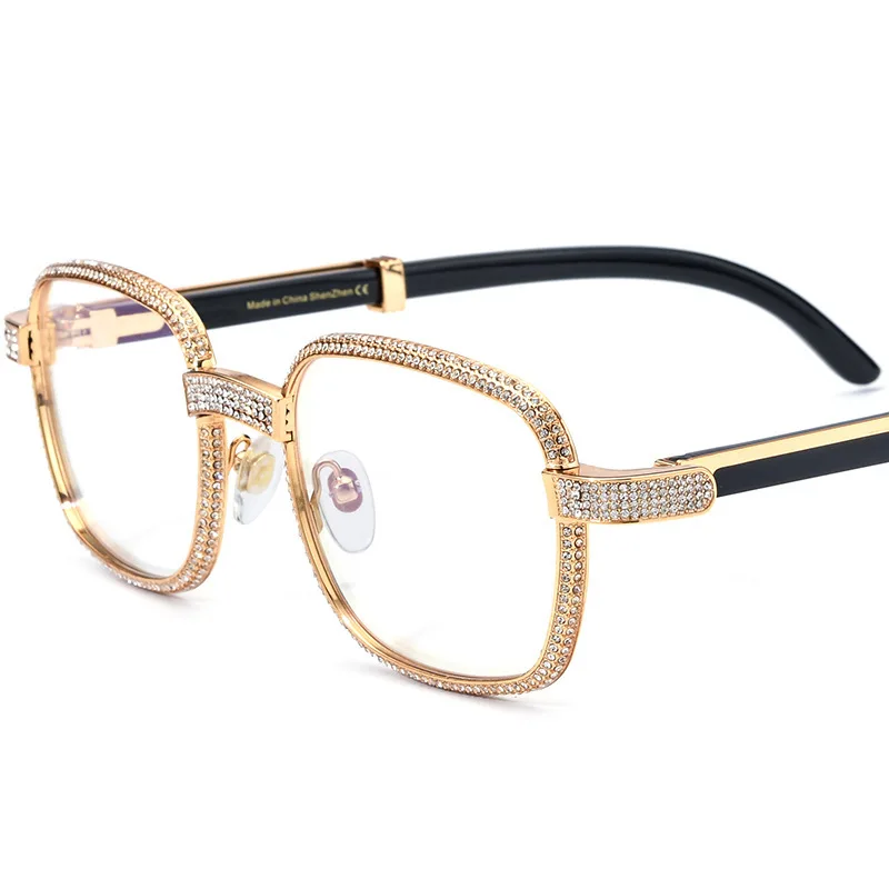 LONSY Fashion Diamond Buffalo Horn Glasses Frames For Women Luxury Brand Designer Eyewear Blocking Optical Spectacle Eyeglass