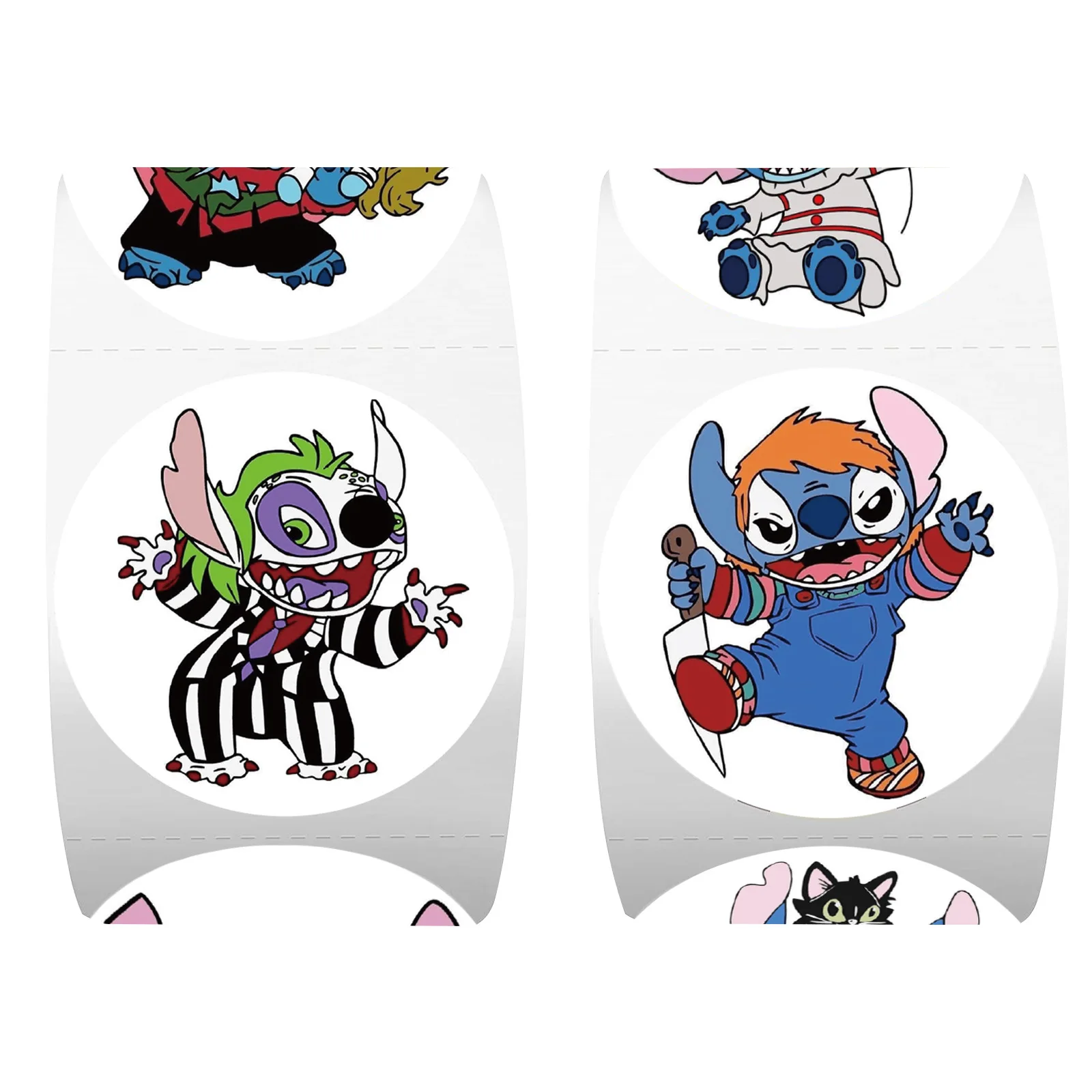 

500pcs/Roll Stitch Horror Halloween Holiday Sealing Stickers DIY PVC Laptop Decals Decoration Reward Gift Toy