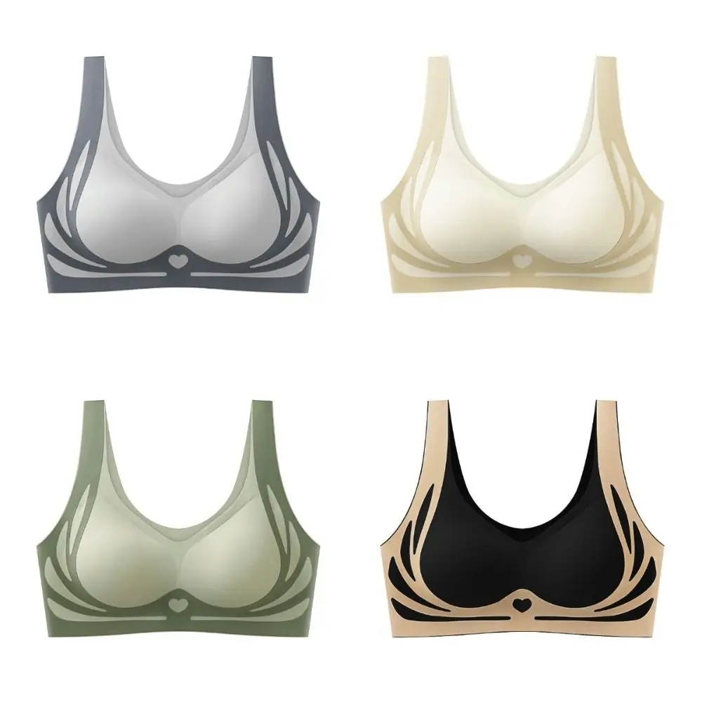 Soft Patchwork Wireless Deep V Bra Close-fitting Shockproof Push Up Underwear No Trace Adjustable Seamless Bras Yoga