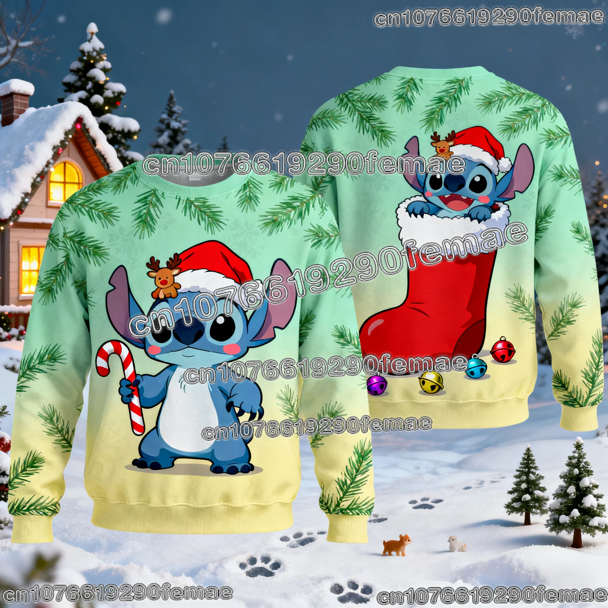 Trendy Stitch Cartoon Print Sweatshirt voor kinderen en volwassenen Comfortabele en stijlvolle trui voor dagelijks vrijetijdskleding en straat