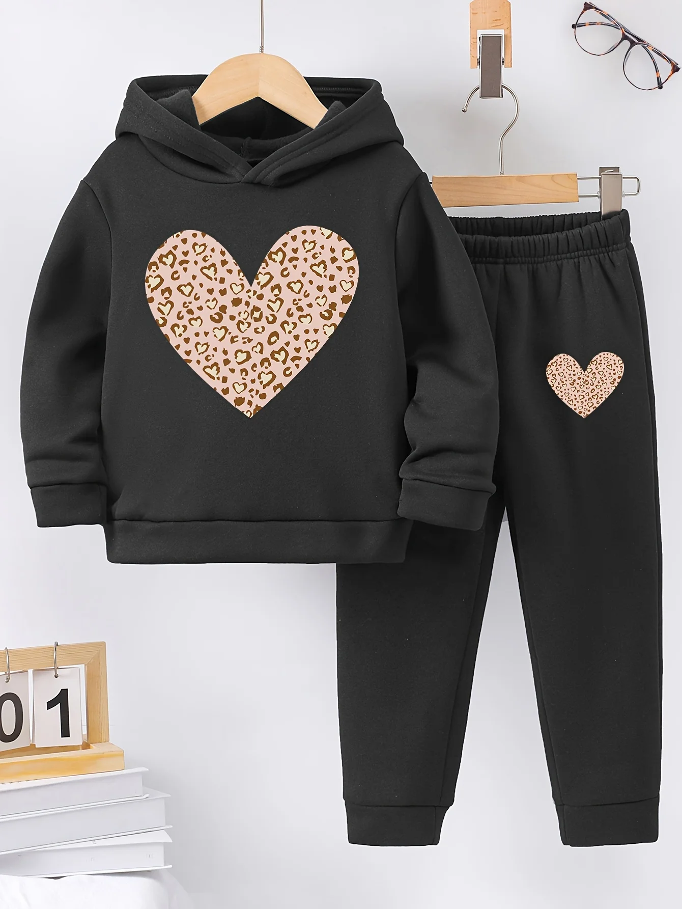 Fall/Winter new casual comfort warm girl\'s print warm lining hoodie and sweatpants set