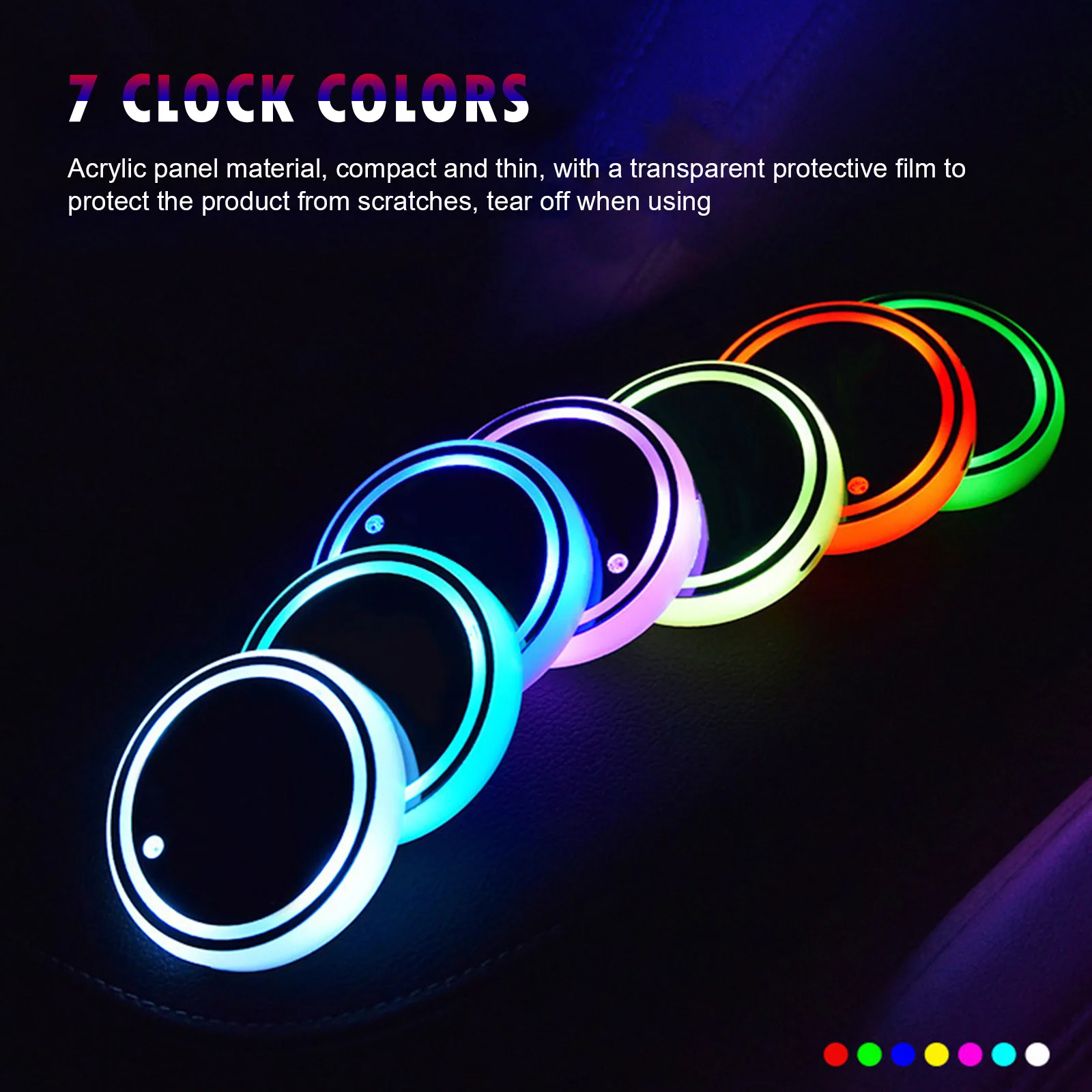 LED Cup Holder Lights, Car Coasters with 7 Colors Changing Light, USB Charging