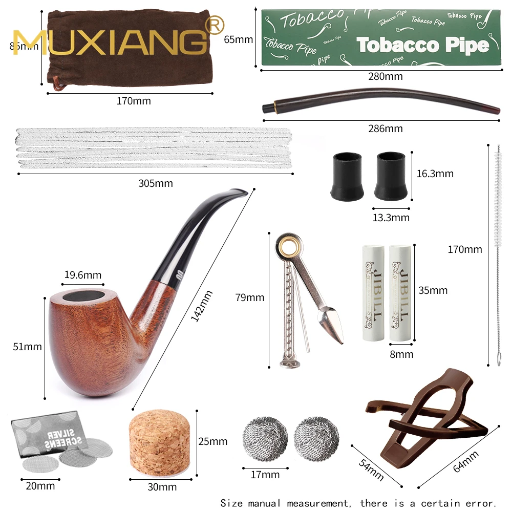 MUXIANG Hand-carved Padauk Wood Tobacco Pipe Gift Set Father's Day Gift Replacement Wood Mouthpiece Cleaning Kit For Men
