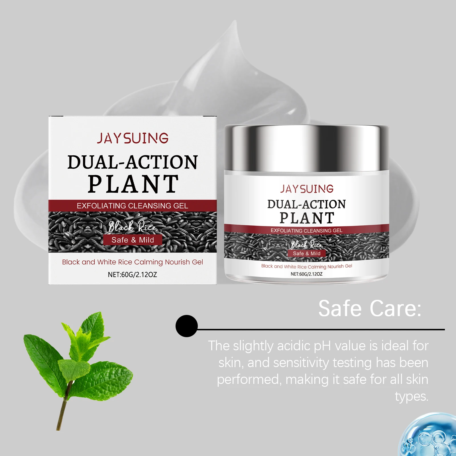 جل تنظيف الأرز الأسود، غسول الوجه اللطيف مع مستخلص الأرز، أوراق النعناع لتنظيف المسام العميقة، تفتيح وترطيبها #4