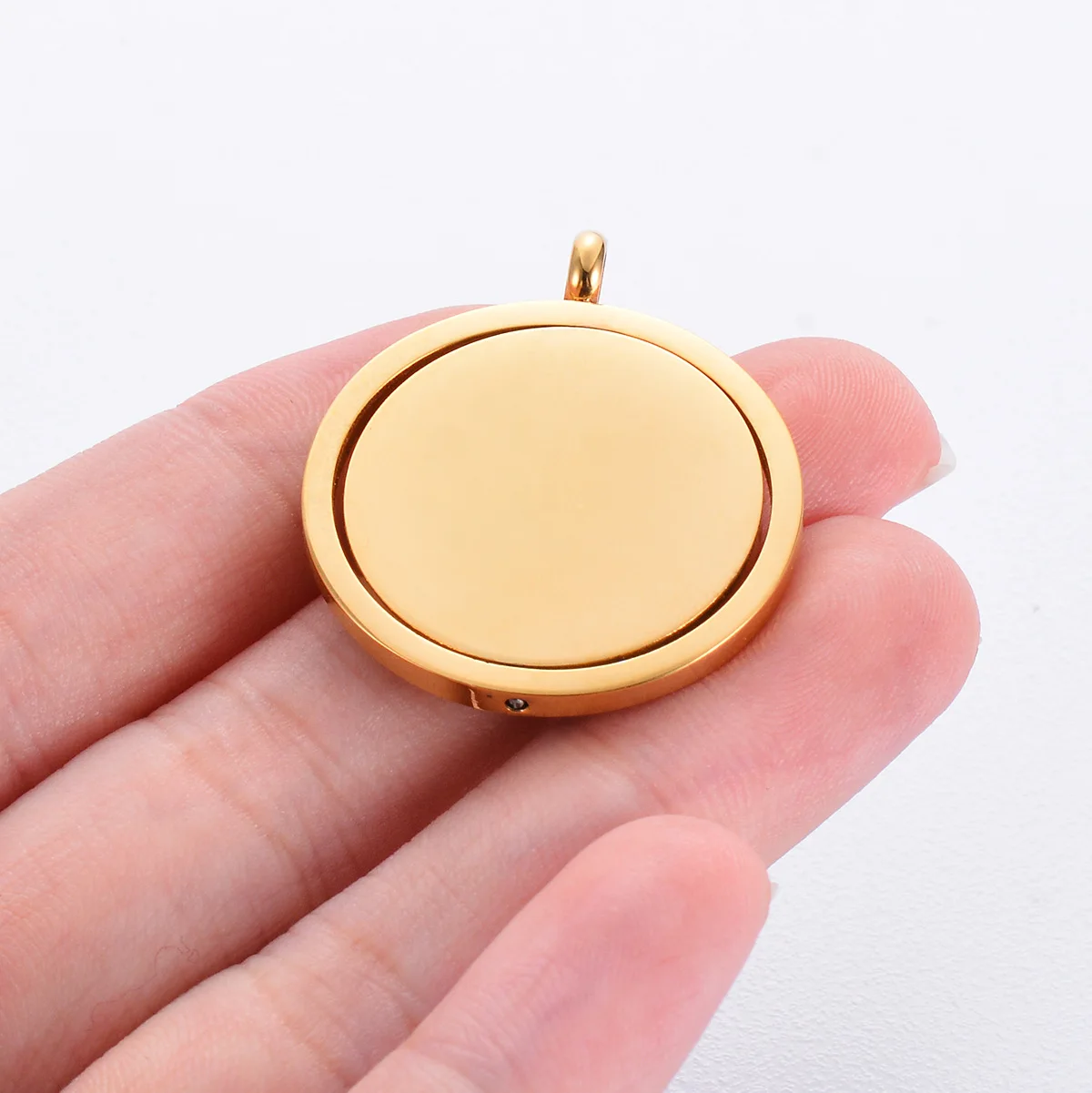 Stainless Steel Round Pendant Blank To Record Rotatable Metal Circle Tag Charm For Necklace Mirror Polished Wholesale 10pcs