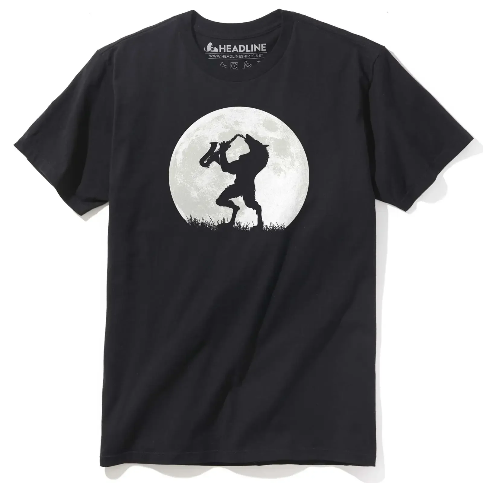 Men's Werewolf Sax Solo Funny T Shirt Cool Full Moon Solid Threads vintage Washed fashion homme Soft streetwear graphic