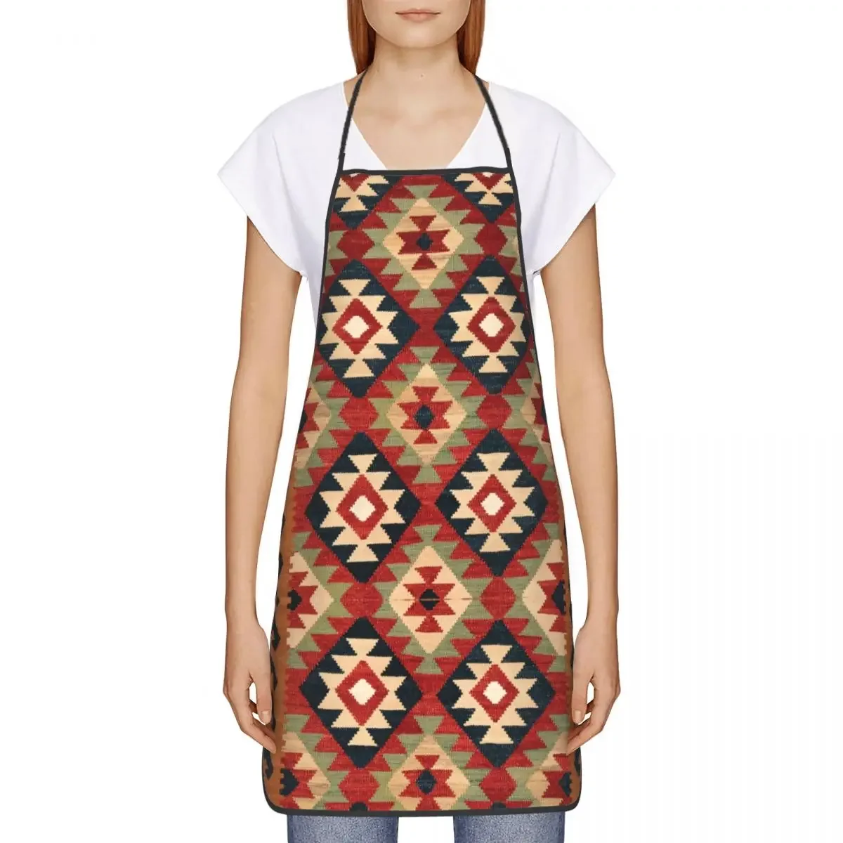 Unisex Vintage Turkish Kilim Kitchen Chef Cooking Baking Apron Men Women Bohemian Geometric Diamond Ethnic Art Tablier Cuisine