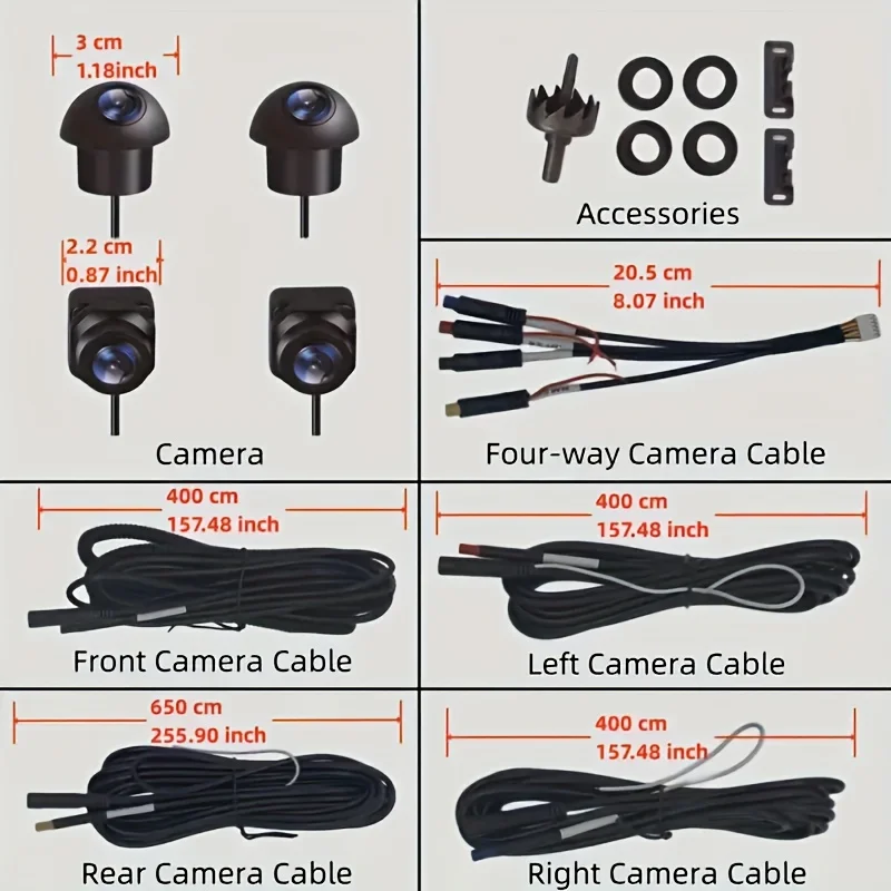360 Degree Panoramic Car Rearview Camera- Night Vision Full Color AHD1080P Front+Rear+Left+Right Surround View for Android Radio