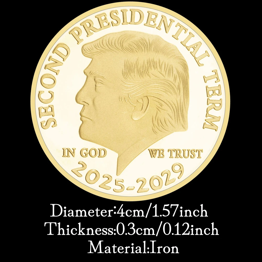 Donald Trump Gold Coin Golden Plated Collectable Coin and Case Included Second Presidential Term 2025 - 2029 Commemorative Coin