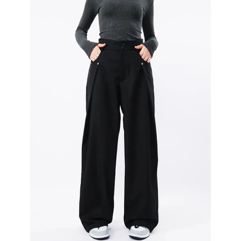 Deconstructed Casual Drape Floor-length Trousers Men's Retro Straight Loose Wide-leg Trendy Casual Pants