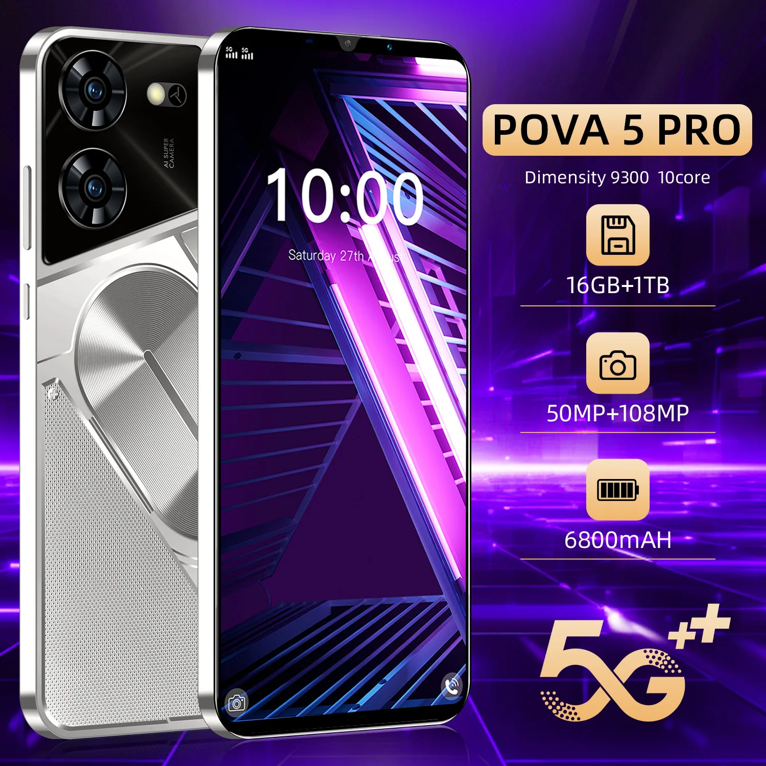 

Original Pova 5 Pro Smartphone Global Version Pova 6 Pro 9300 16G+1TB 6800mAh 50+108MP 4G/5G Cellphone Android Mobile Phone NFC