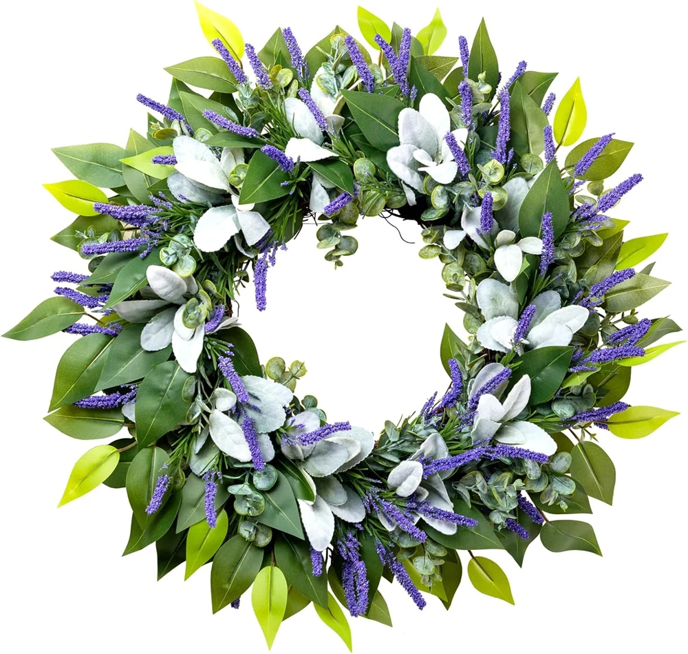 Lavender Wreaths for Front Door Outside Green Artificial Eucalyptus Front Door Wreath for Window Porch Home Decor