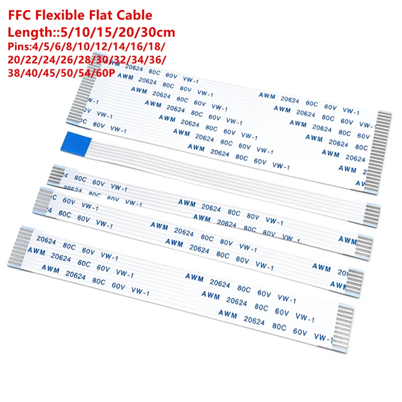 10PCS FFC FPC AWM 20624 80C 60V VW-1 Flat Flexible Cable 0.5MM 4 5 6 8 10 12 14 16 18 20 24 26 30 32 34 36 38 40 45 50 54 60 Pin