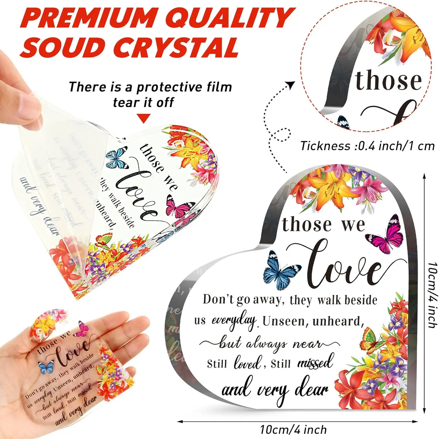 Sympathy Bereavement Gift Acrylic Heart Memorial Gift for Loss of Loved One Sympathy Condolence Grieving Keepsake for Mom Dad