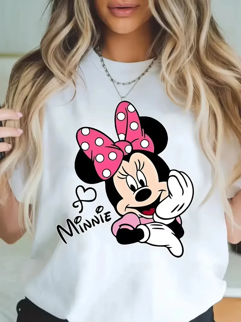 T-shirt da donna Disney Minnie Mouse Daisy Duck Sorriso T-shirt Coppia Cotone Casual Oversize Ragazze Tees Top Vacanza