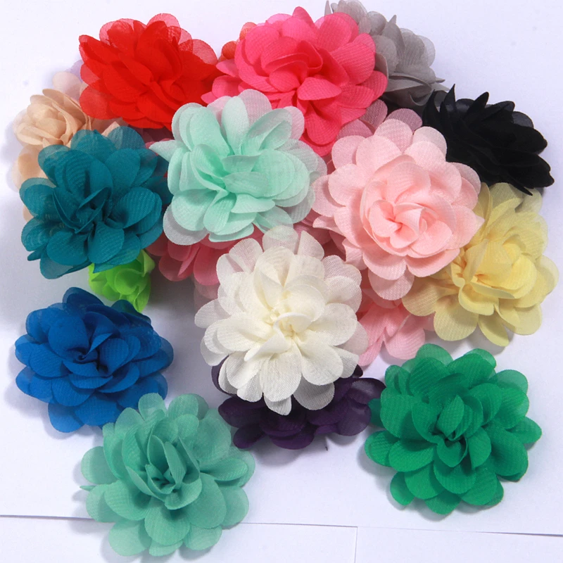 20Pcs 5cm Handmade Small Chiffon Fabric Artificial Flowers Head For Wedding Dress Hats Home Decoration DIY Accessories