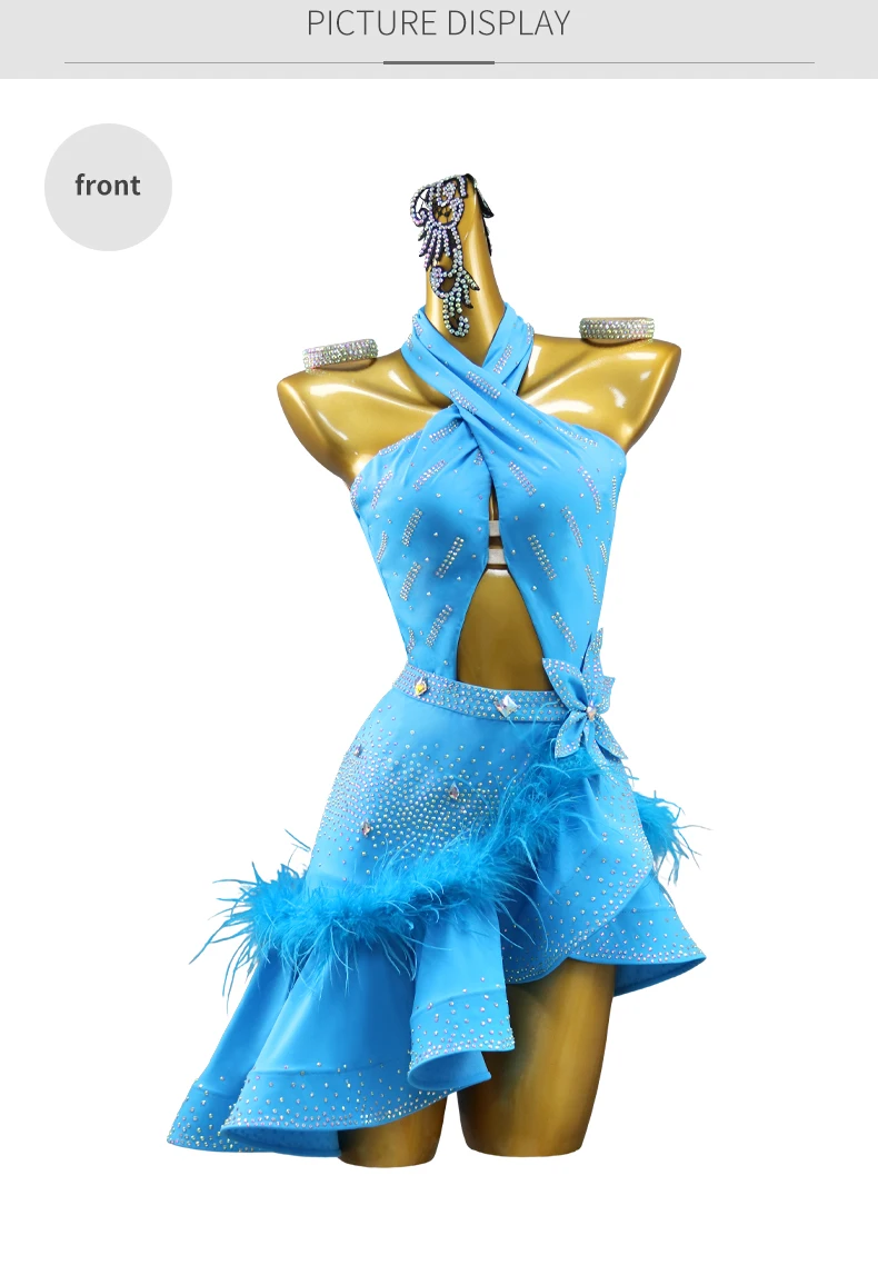 Latein-Tanzkleid für Damen, Ballkleid, Federkostüm, Trainingskleidung, Tanzkostüm für Samba, Tanzbekleidung, Wettbewerbskleid, Rock, Bühnenkleidung. – Detail 7