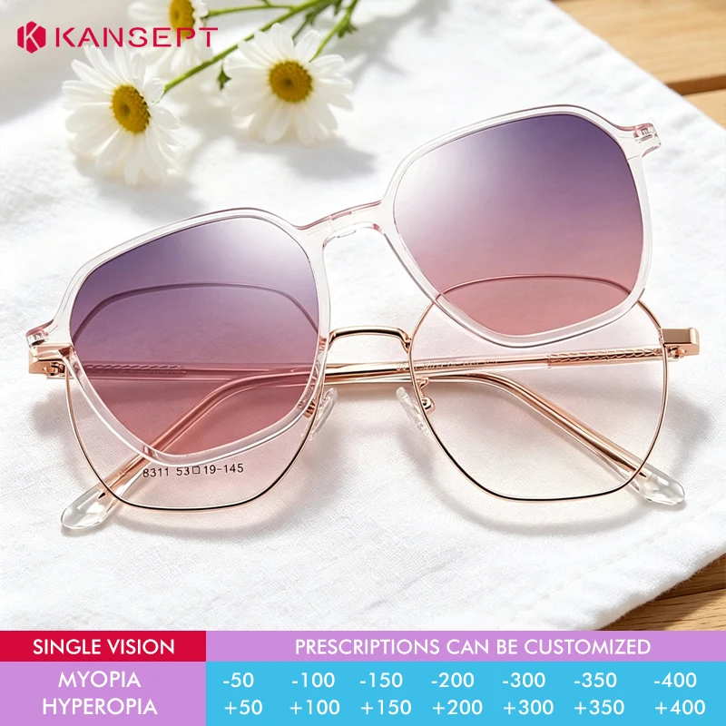 KANSEPT Polarized Sunglasses Women Magnetic Clip On 2 in 1 Sun Glasses Frame Metal Optical Cat Eye Glasses Frames Retro UV400