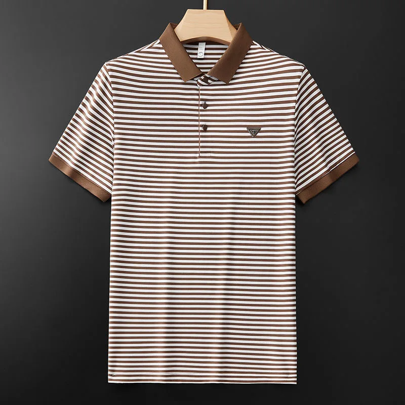 High-end Light Luxury Mercerized Short Sleeve Cotton Striped Polo Shirt Men\'s Summer New Youth Korean Casual T-shirt Men\'s M-4XL