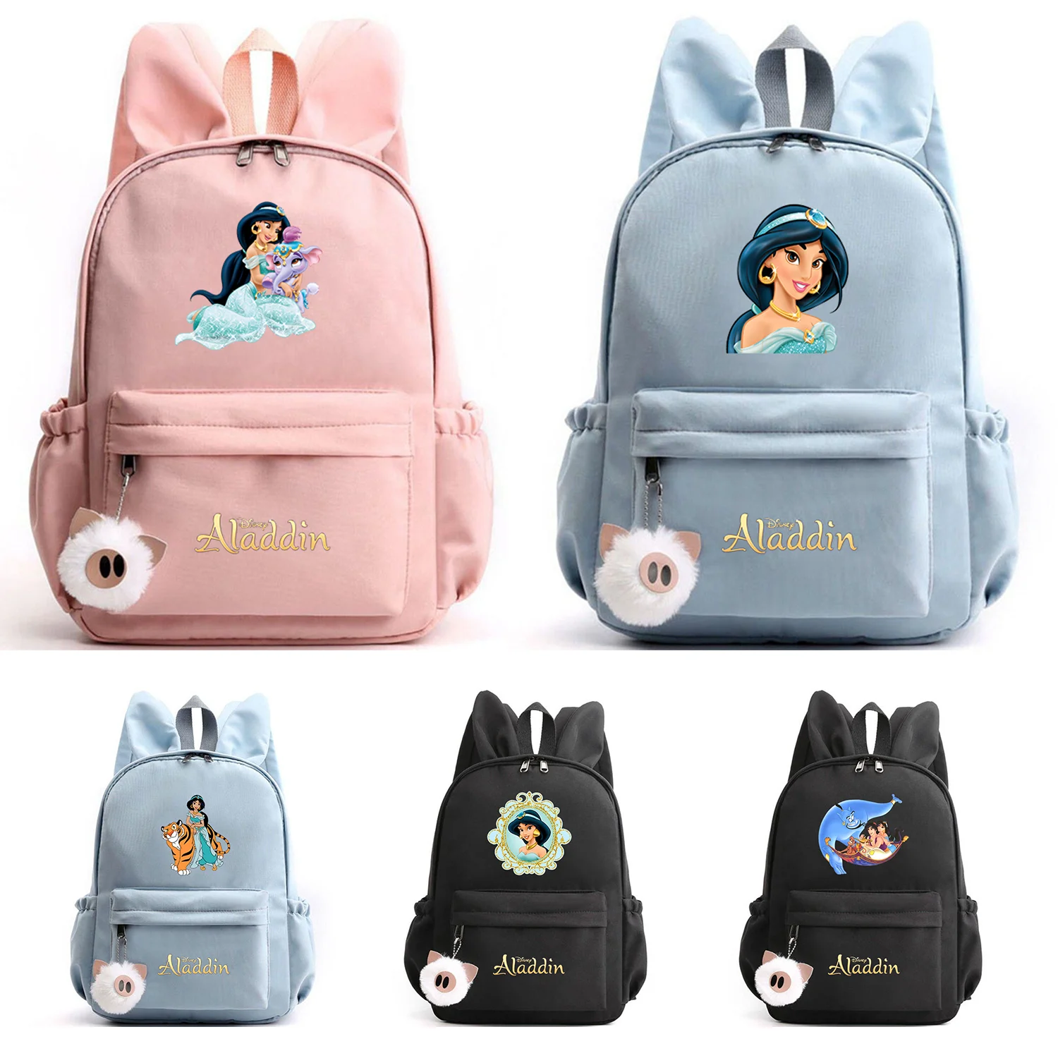 Aladdin Jasmine Princess Backpack for Girl Boy Teenager Children Rucksack Casual School Bag Travel Rabbit Ears Backpacks Mochila