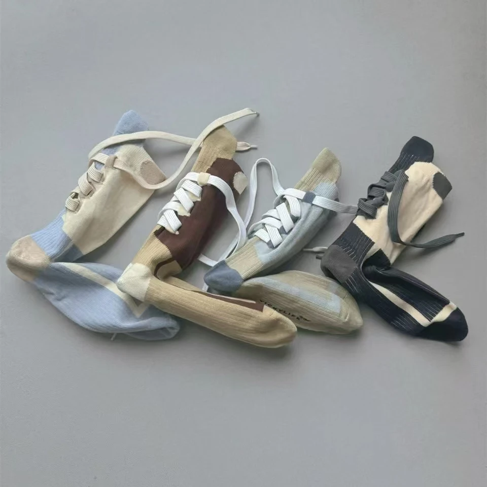 

Носки до середины икры в стиле панк, хип-хоп, контрастного цвета, 2022, нишевый стиль, дизайн с ремешками, модные носки до середины икры