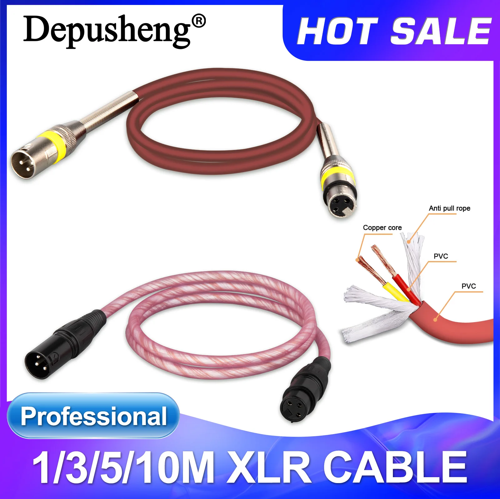 Depusheng XLR кабель «папа-мама» аудио сбалансированный микрофонный адаптер шнур для профессионального звукового оборудования пружинная защита 3-контактный