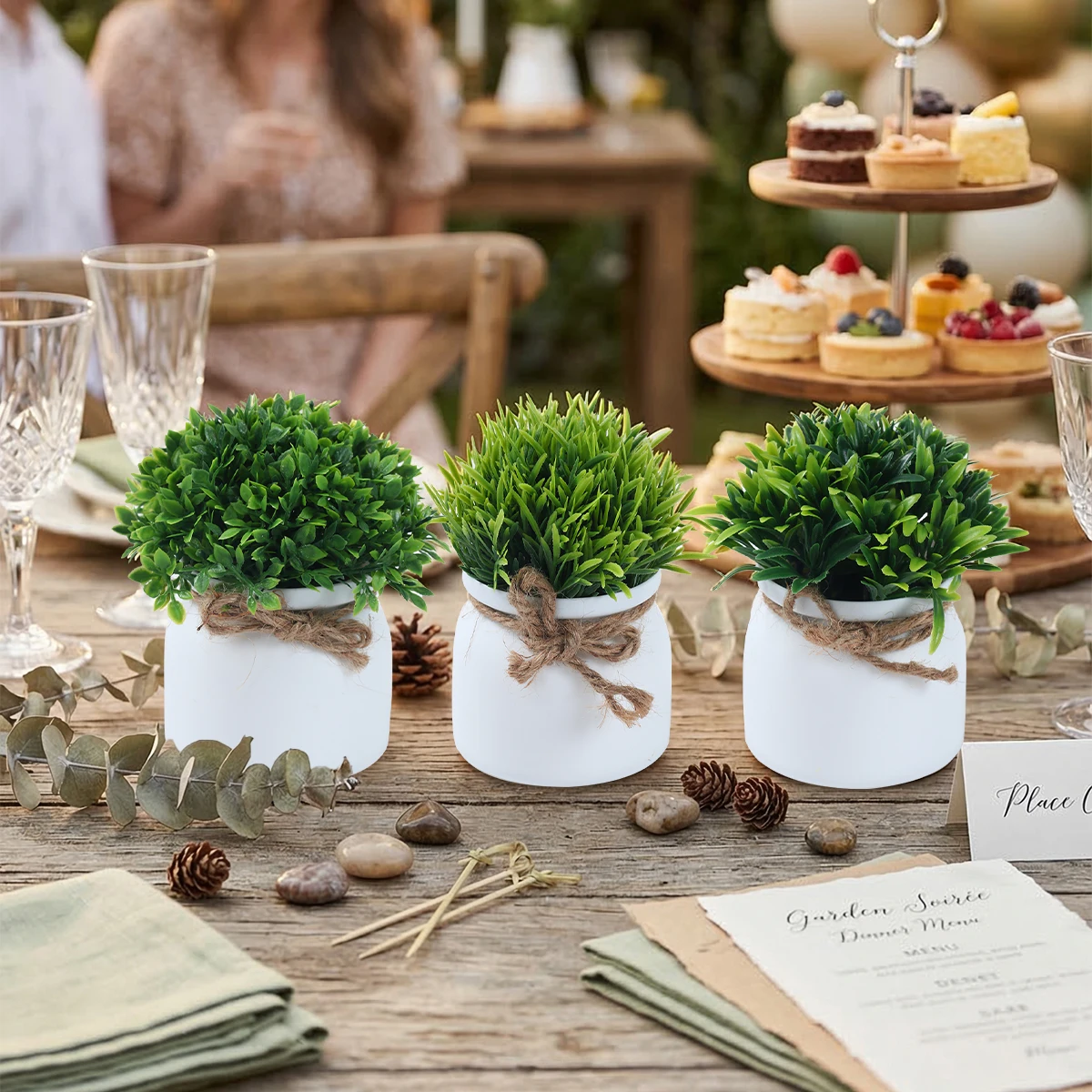 Artiftical Potted Plants Happy Birthday Party Decorations Desktop Fake Potted Ornaments for Home Wedding Baby Shower Supplies