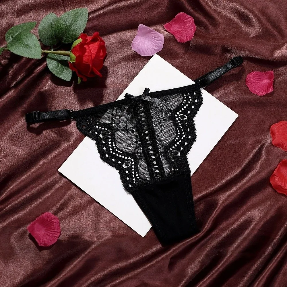 Sweet Thin Strap Lace Thong Transparent Bow Panties Underwear for Women Seamless Low Waist Mesh Lace Briefs Comfortable