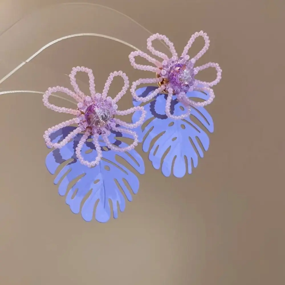 

Exaggerated Leaf Drop Earrings Hollow Out Simple Metal Beaded Flower Earrings Sweet Ear Jewelry Accessories