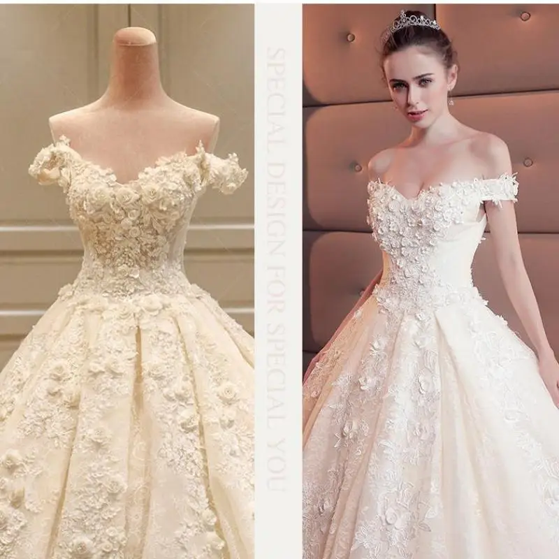 Sweet Flower Wedding Dresses 2025 New Elegant Boat Neck Wedding Party Dress With Brush Train High-end Formal Dress Customized